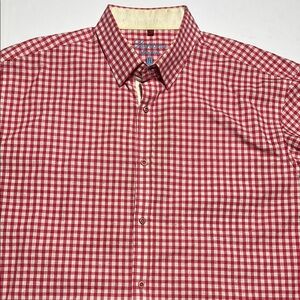 Red and White Casual Gingham Button Down Shirt